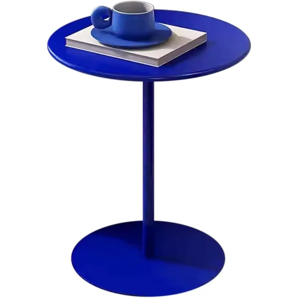 

Blue Round Bar Table - Metal Iron Base High-Top Pub Cocktail & Breakast Table or Caés, Small Kitchens or Side Seating