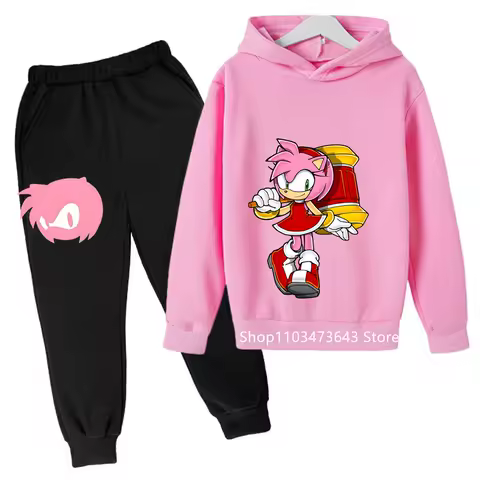 4-14 Years Old Kids Sonic Hoodies Sets Children's Cotton Autumn And Spring Long Sleeve Sweatshirts Trousers 2pcs Costume Outfits