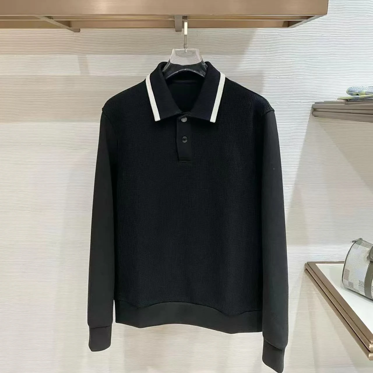 Italian LP wool blended lapel contrasting color knitted old money style men's long-sleeved POLO shirt