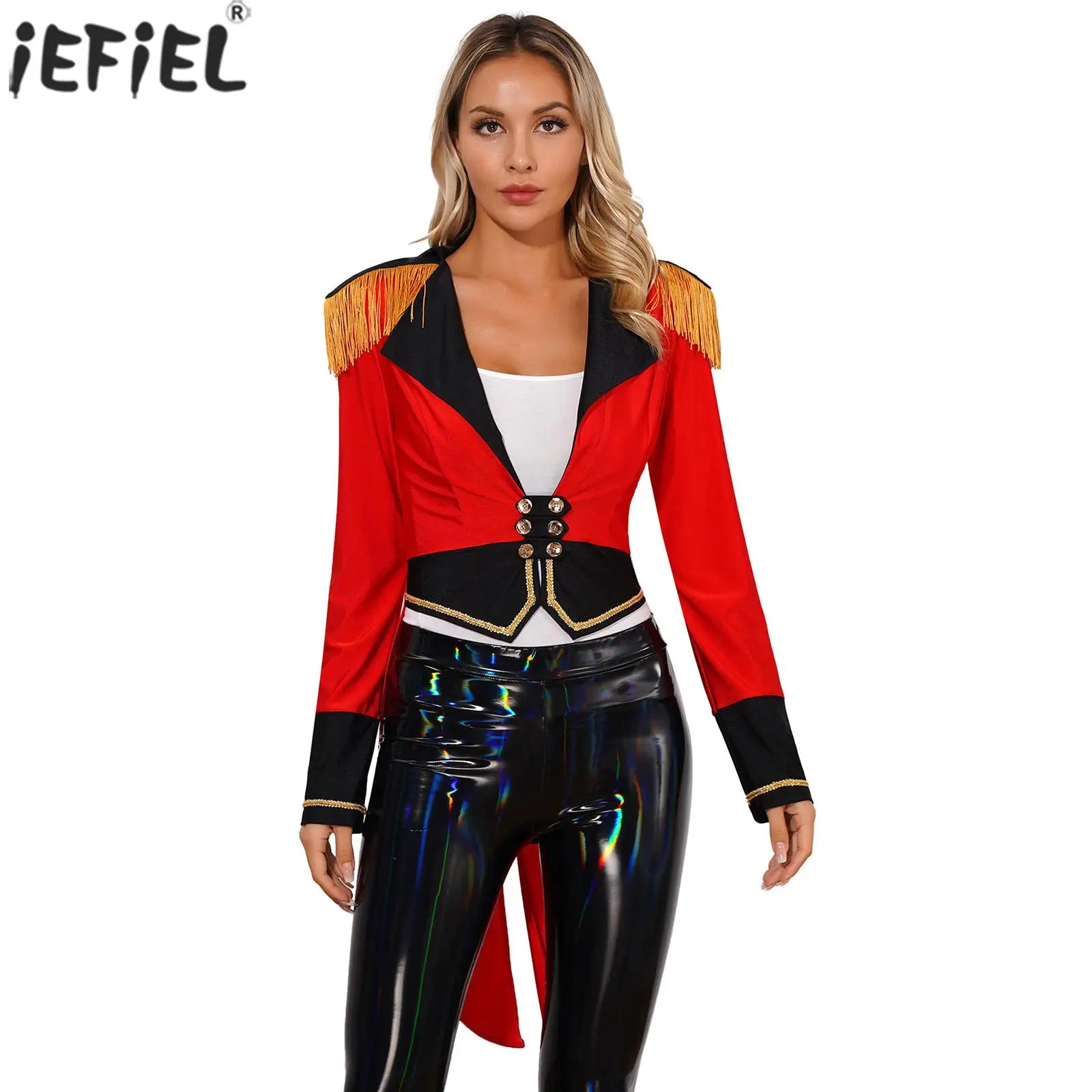

Formal Tailcoat Womens Circus Ringmaster Costume Long Sleeve Double-Breasted Tailcoat for Party Coat Halloween Cosplay Outerwear
