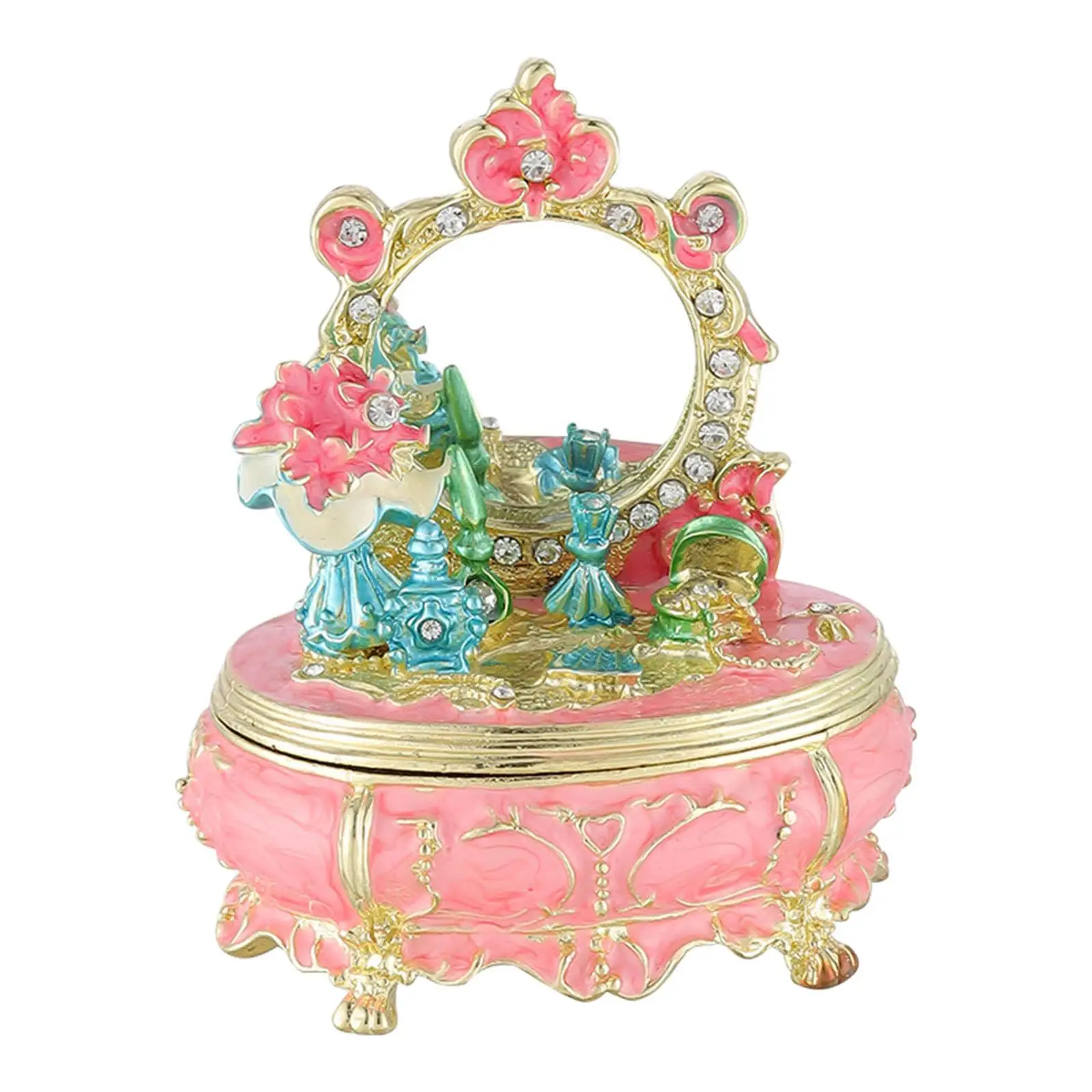 

Enameled Trinket Jewelry Box Centerpiece Keepsake Box Earrings Tabletop Ornament Display Collectible Dresser Design Home Decor
