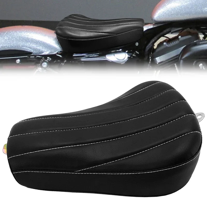 Motorcycle Black Front Rider Driver PU Leather Pillow Solo Seat Accessories For Harley Sportster Forty Eight 48 72 2010-2015