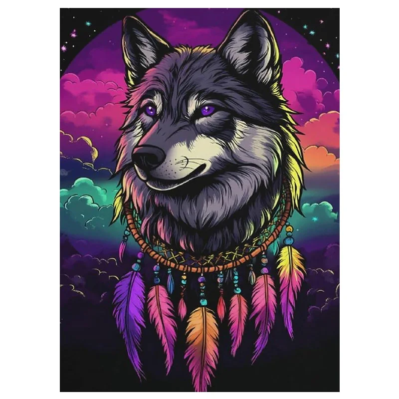 

AB Drill Набор для алмазной живописи для взрослых Животное Волк и перо Узор Водный алмазный художественный набор для рисования Домашний декор Настенная живопись