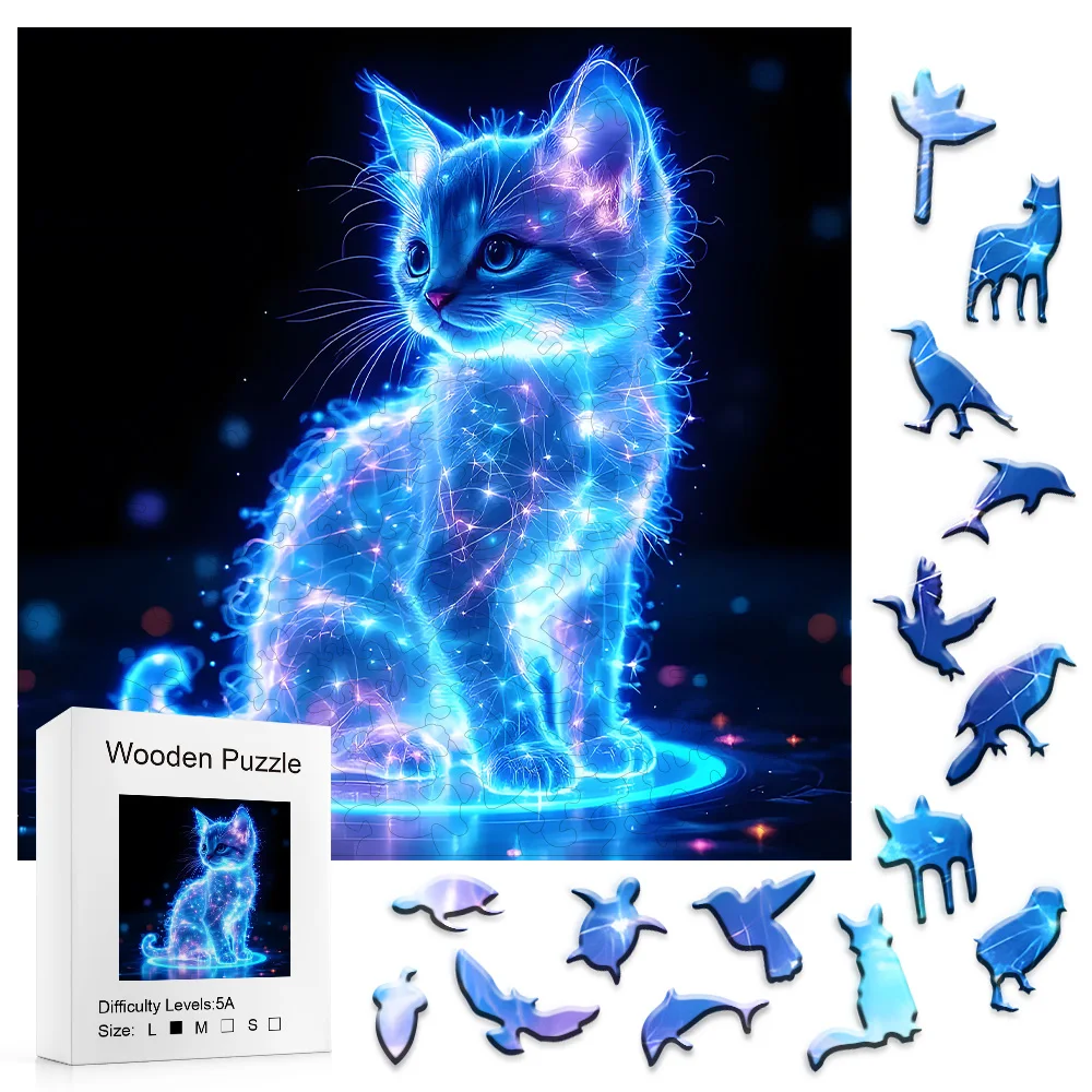 Holzpuzzle für Erwachsene – Fluoreszierendes Katzenholzpuzzle, einzigartiges Tierform-Holzpuzzle für Erwachsene, Holzpuzzle für Erwachsene,