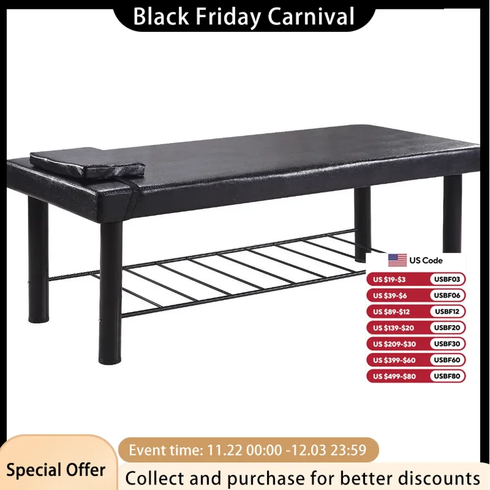 Massage Table Spa Bed 75’’ Long 29.5” Wide Stationary Massage Table Bed Physical Therapy Bed with Memory Foam Layer Black