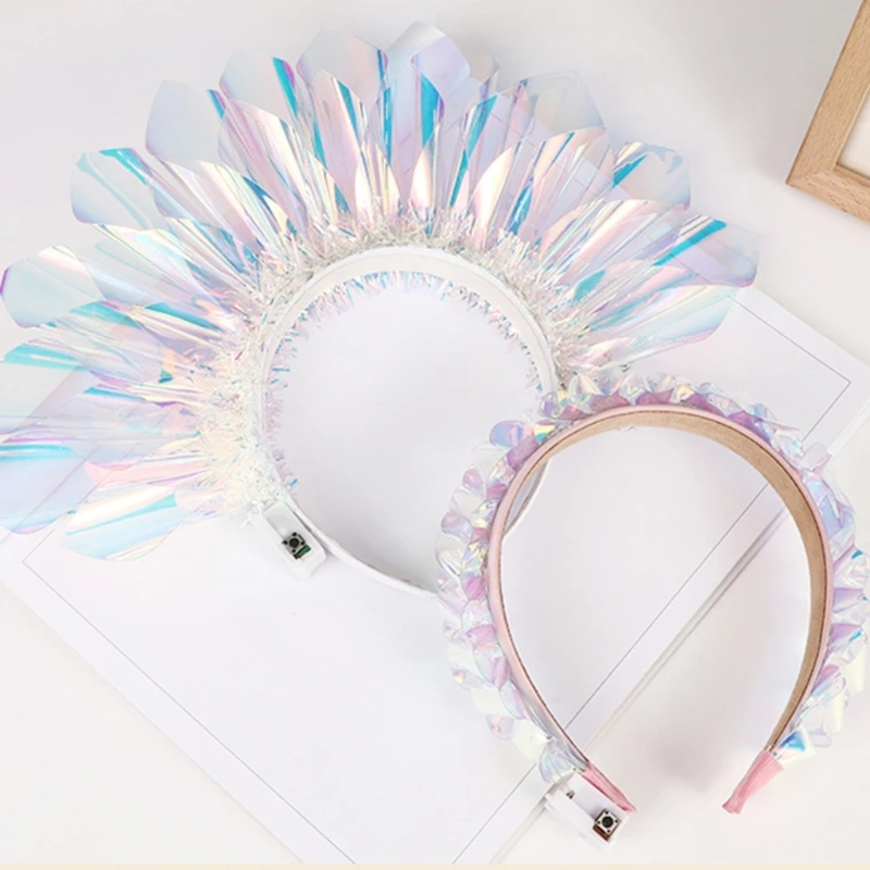 Delicate Luminous Colorful Film Hairband Christmas Glowing Colorful Film Headband for Woman Girls Performances Hairband