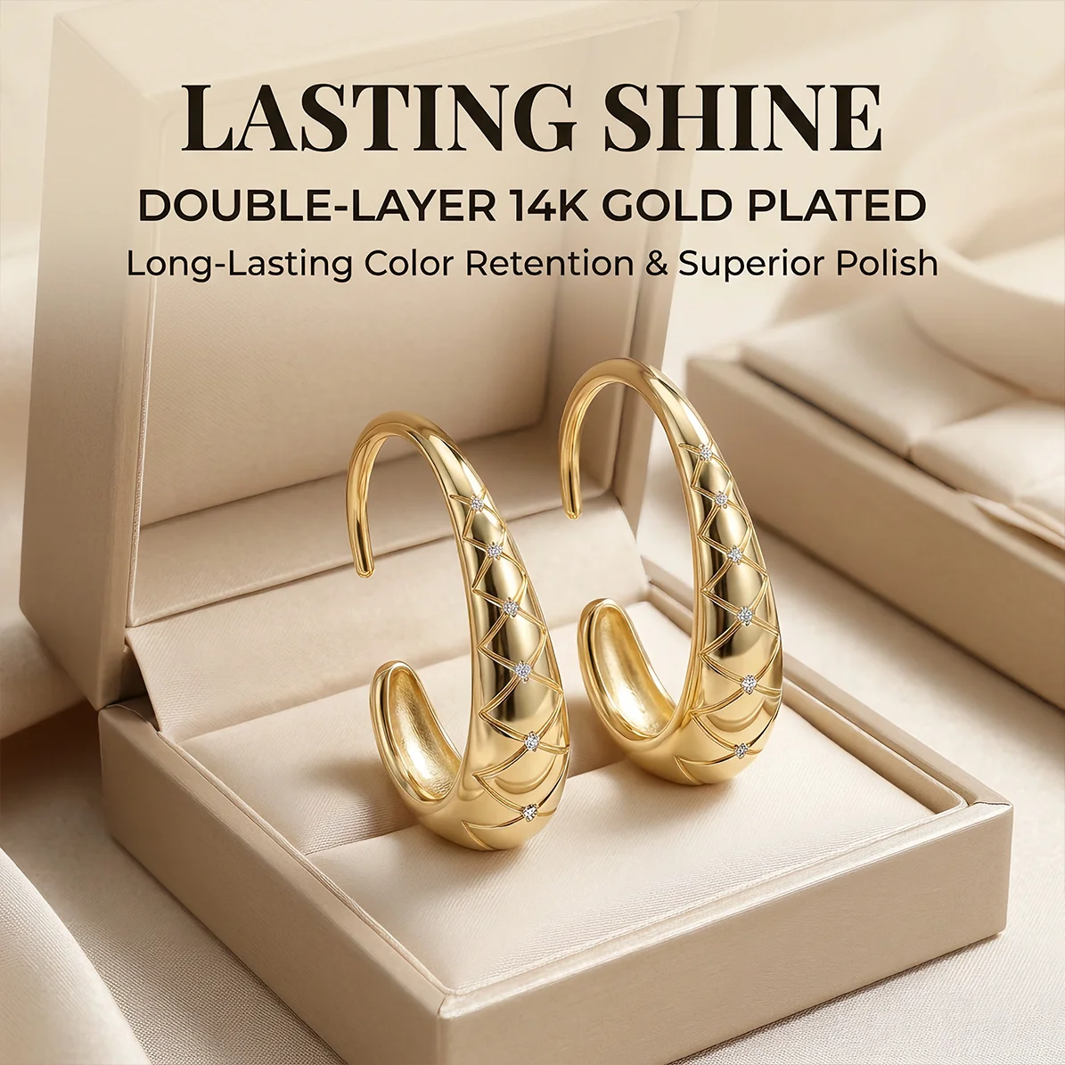 Moonmory Minimalistische Luxus-Ohrringe mit einzigartigem Birnen-X-Streifen-Design für Damen, 5A Messing, Zirkon, 14k Doppel-Goldplattierung, Geschenk-Ohrringe – Detail 5