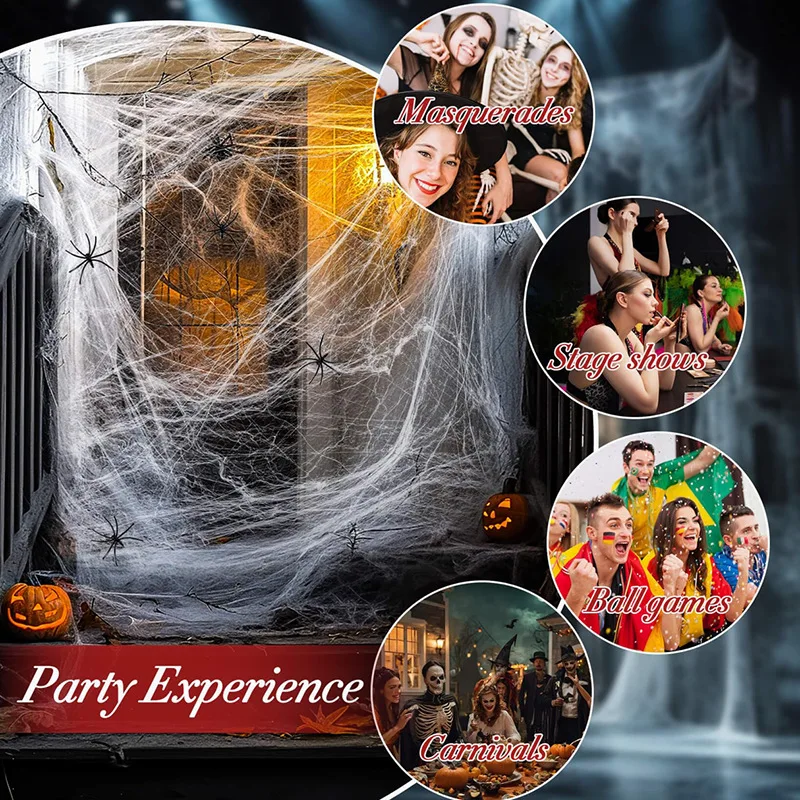 Halloween künstliches dehnbares Spinnennetz mit Spinnen Dekoration für Gothic Geisterhaus Party Horror gruselige Requisiten Accessoires realistisch langlebig perfekt für Innen Außen Halloween Partys und schaurige Dekor – Detail 6