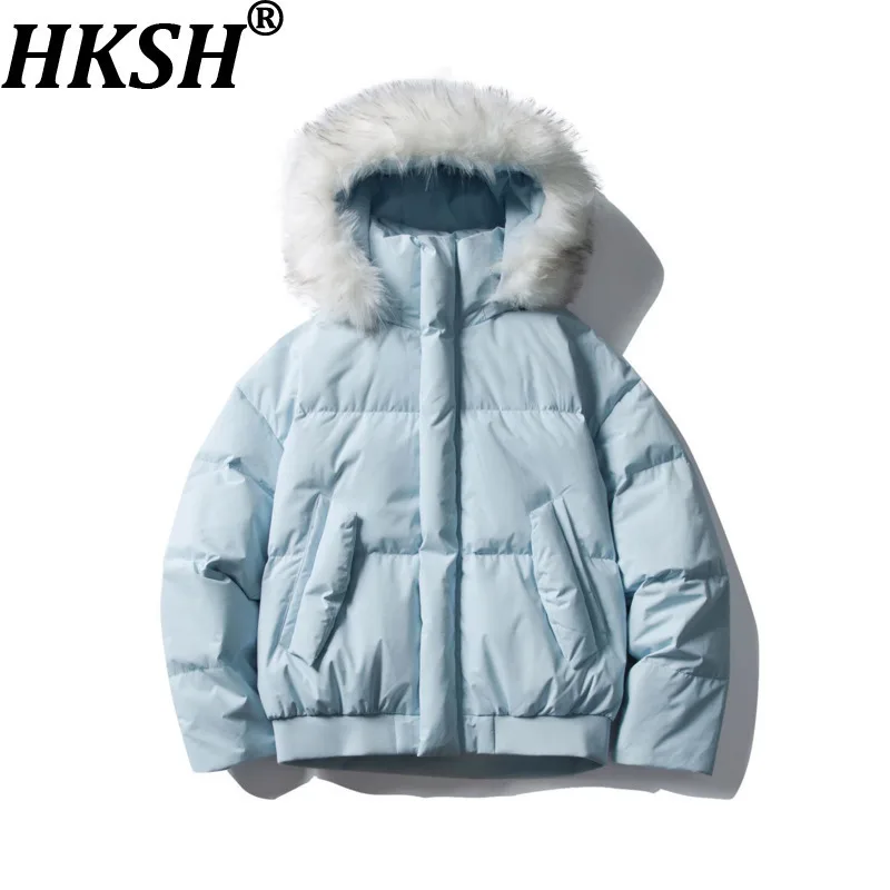 

HKSH Winter New Women's Down Coat Detachable Fur Collar Hooded Zipper Pockets Windproof Ins Unisex Casual Puffer Jackets HK15346