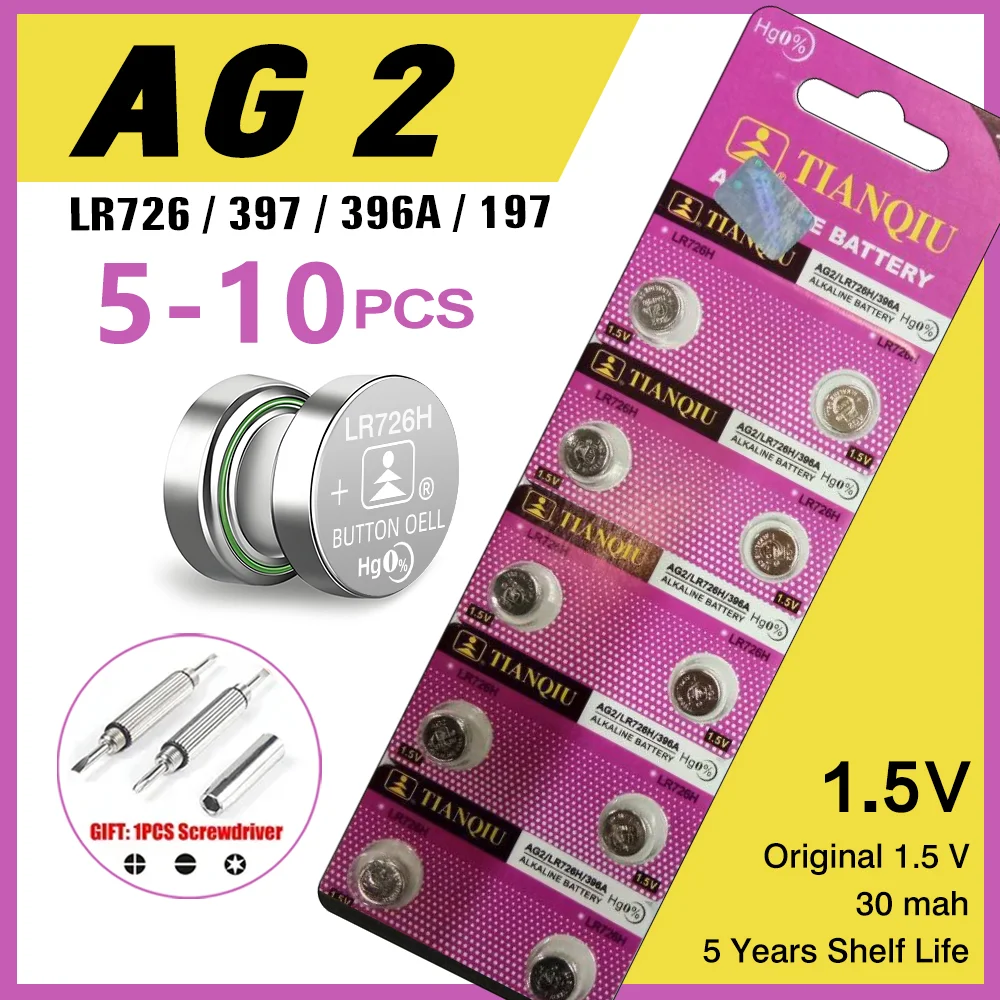 5-10 AG2 396A SR726W 1.55V alkaline button batteries LR726 SR726 SR59W suitable for watch electronic scale remote control