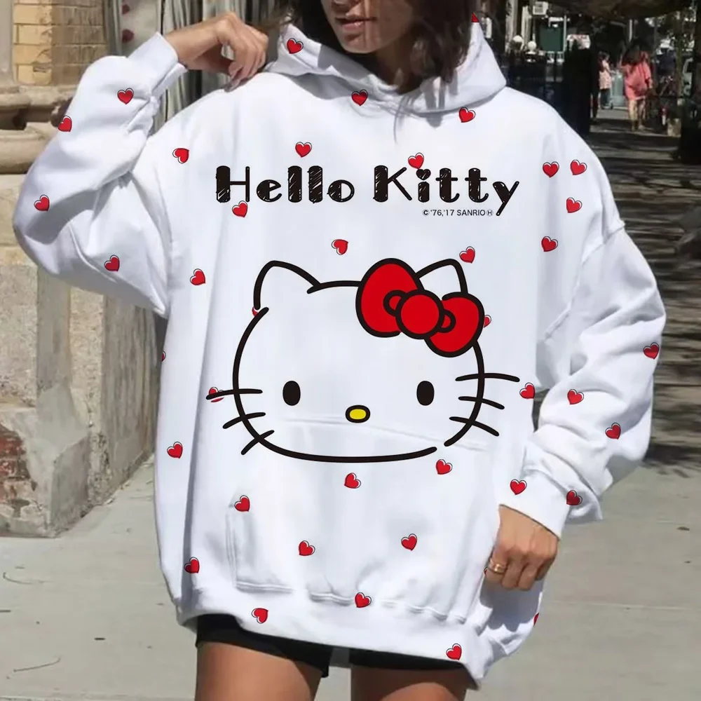 Y2k مرحبا كيتي نمط المرأة هوديي كم طويل ملابس يومية غير رسمية 2025 الربيع والخريف المرأة هوديي سترة المرأة