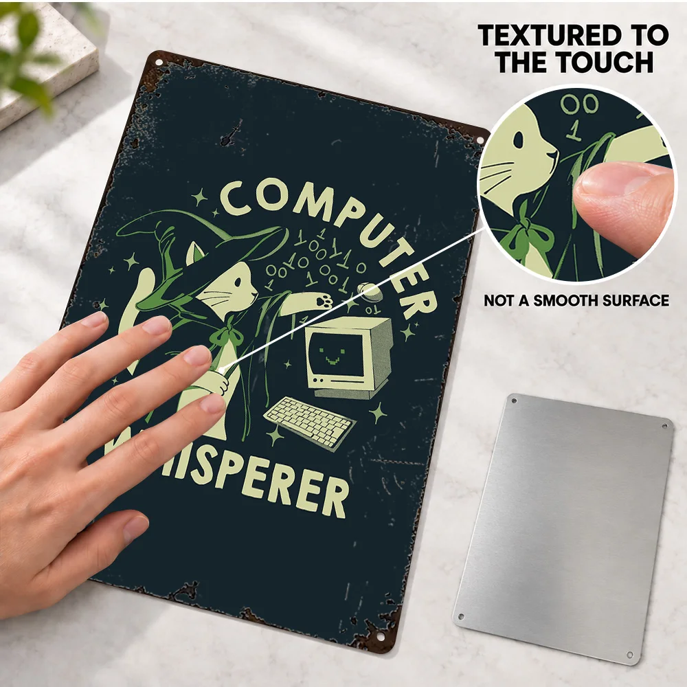 Computer Whisperer Funny Cat Printed Poster Personalized Aluminum Metal Sign Vintage Graphic Design Wall Art For Reading Nook
