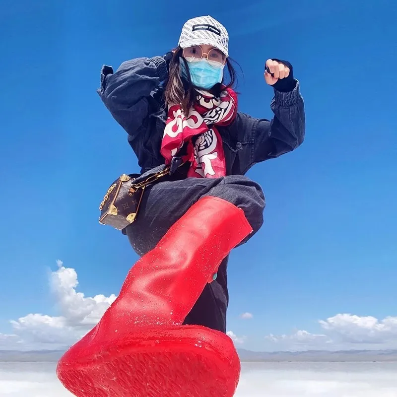 

Heavy Duty Rain Boot Covers Anti Slip Tire Pattern Double-Layer Toe Heel Waterproof PVC for Hiking Fishing Adjustable Buckles