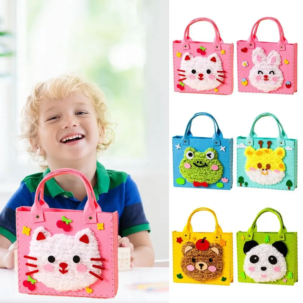 Multicolor DIY Felt Animal Bag Kits Educational Crafts Felt Material DIY Embroidery Bag Set Sewing Needle and Thread