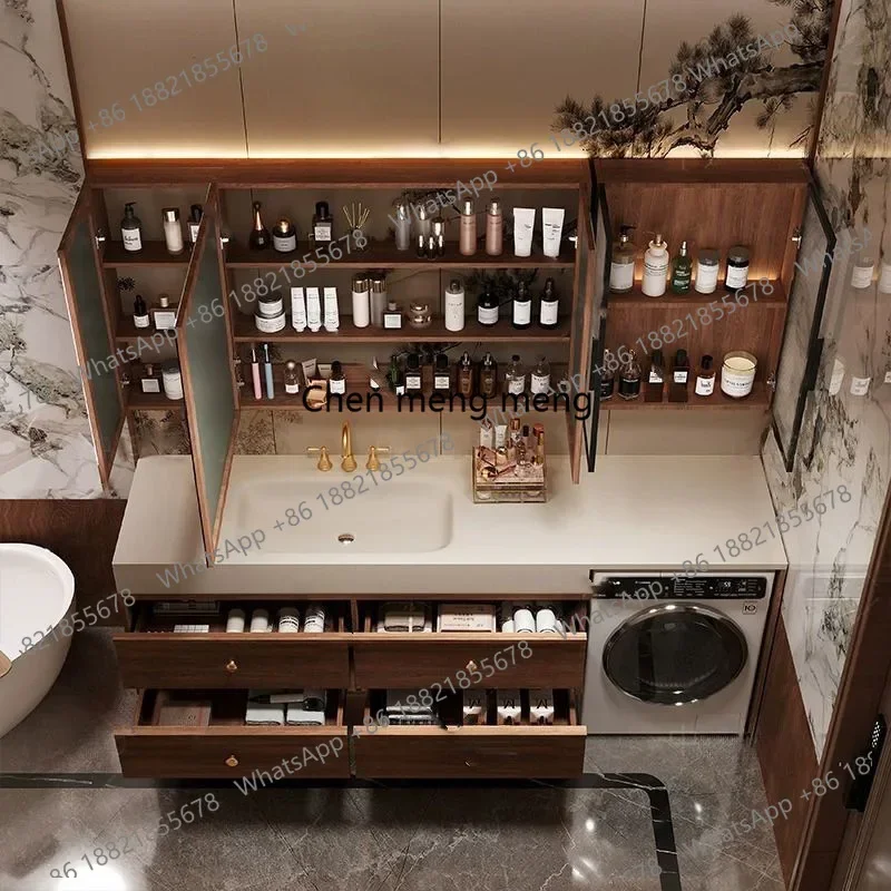zG185Rock slab hot bending integrated basin bathroom cabinet washstand, washbasin, smart bathroom combination