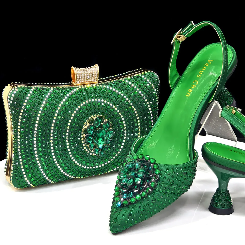 Venus Chan Blaue Strassbesetzte Bequeme High-Heel-Schuhe und Tasche im Modestil mit spitzer Zehenpartie für Damen oder als Pendler-Schuhe – Detail 18