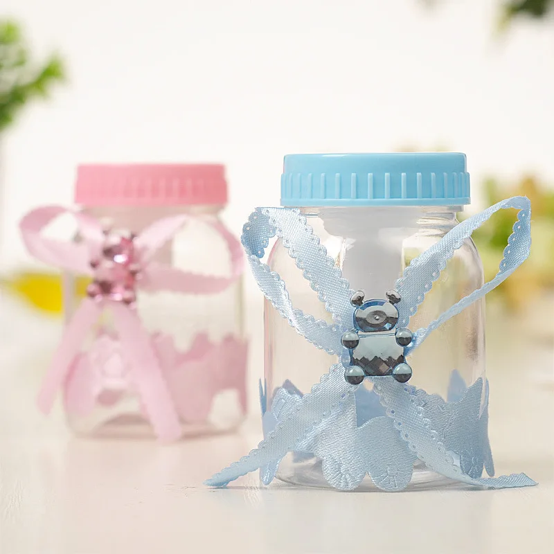 ピンクとブルーの透明なプラスチック製の哺乳瓶,12個,キャンディー,結婚式,誕生日,出生前のパーティー用品用