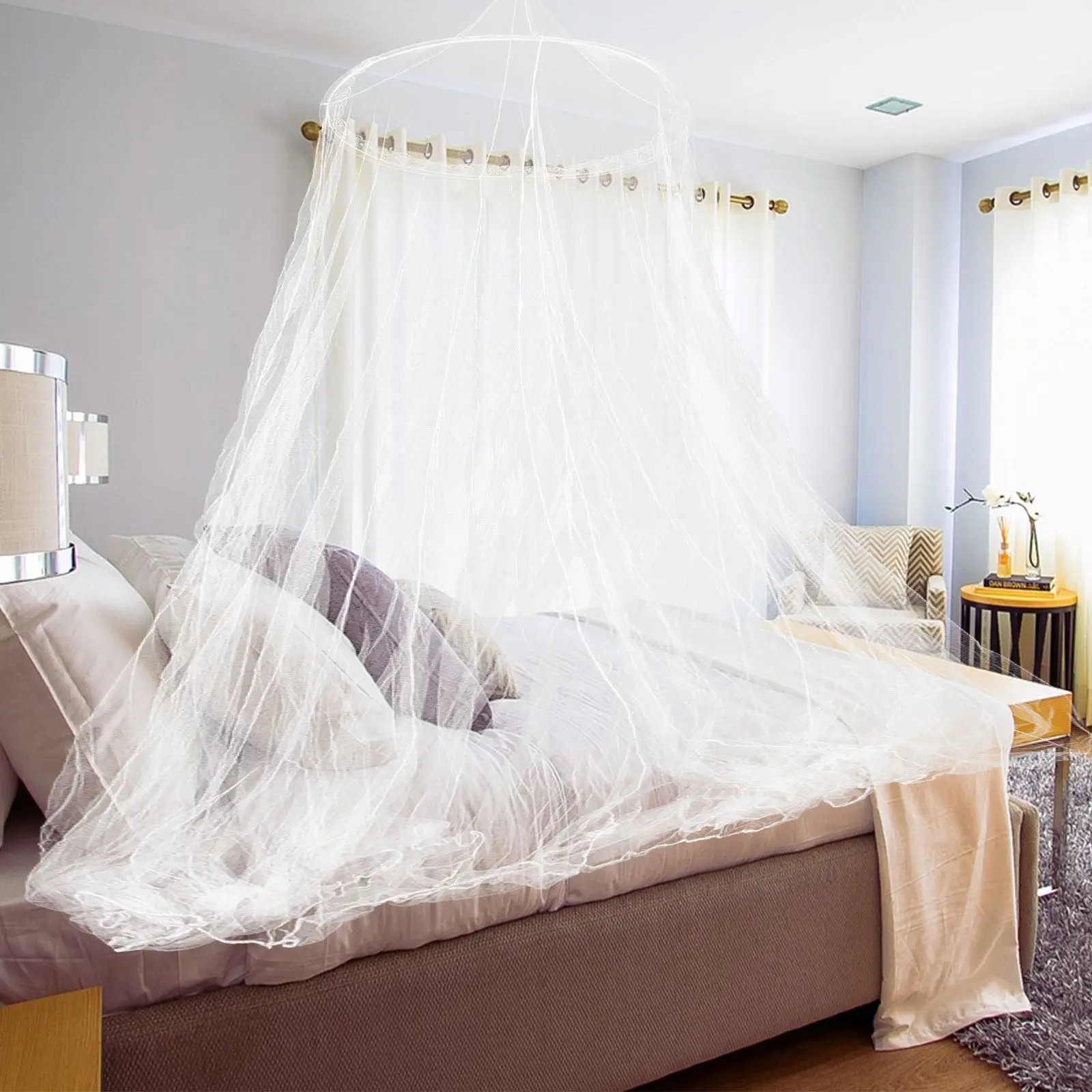 Single-Door Large Round Bed Canopy Hanging Princess Curtain Double Bed Lace Netting Indoor Outdoor Bedroom Camping