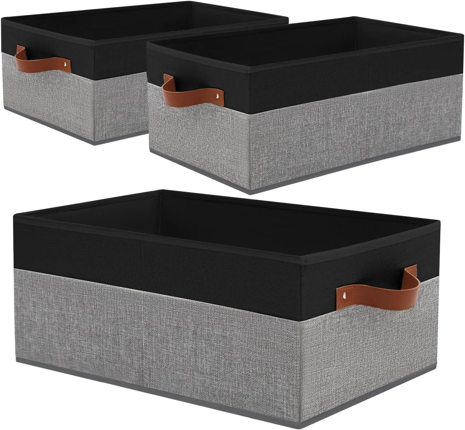 

3 Pack Large Storage Bins Closet Organizer with Leather Handles for Shelves, Clothes, Toys, Books