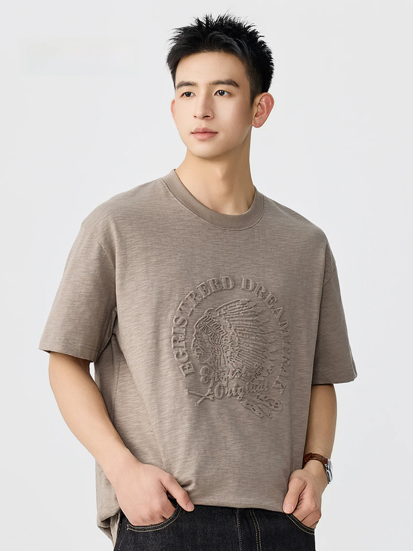 MMOPTOP Men's Loose Fit round Neck Short Sleeve T-Shirt Chief Print Casual Summer Fashion Top Breathable Polyester Cotton Blend