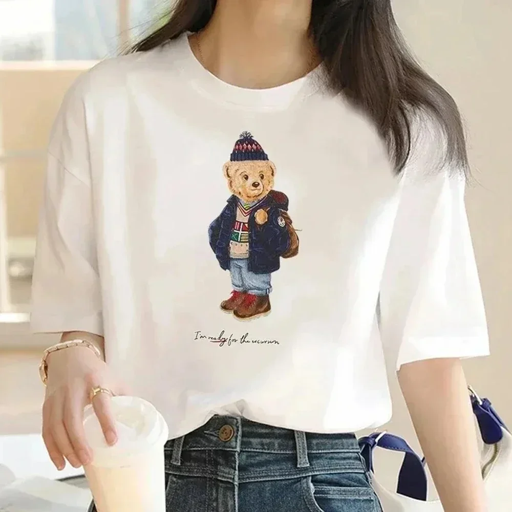Bear Print Women's T-Shirt High Quality Casual T-Shirt Short Sleeve Shirt Summer Outdoor T-Shirt Women's Clothing