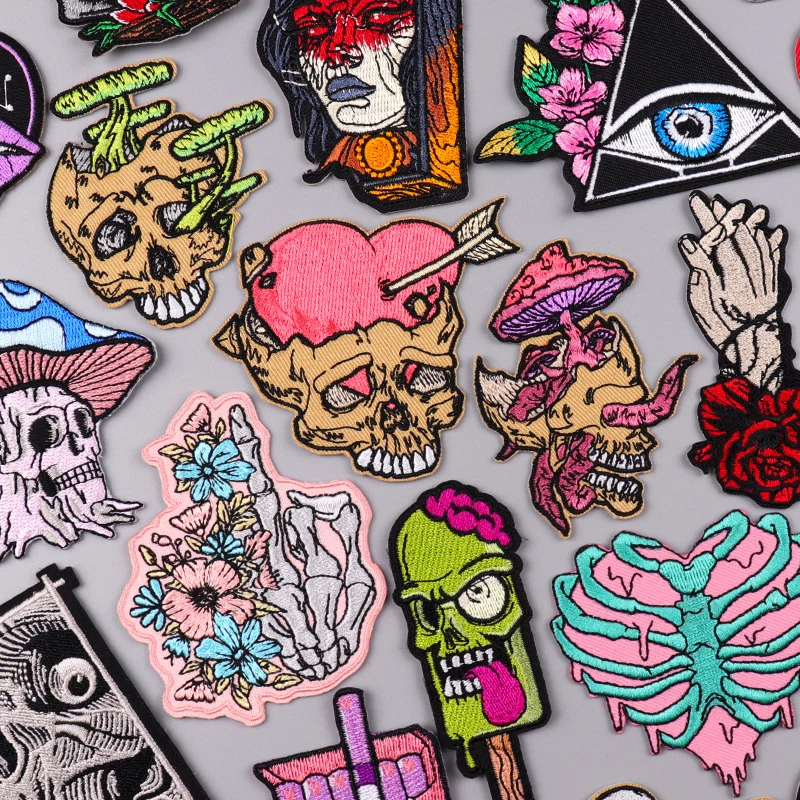 Cool Skull Embroidery Patch Iron On Patches For Clothing thermoadhesive Patches On Clothes Jacket Sew Badges Horror Punk Patch - view 2
