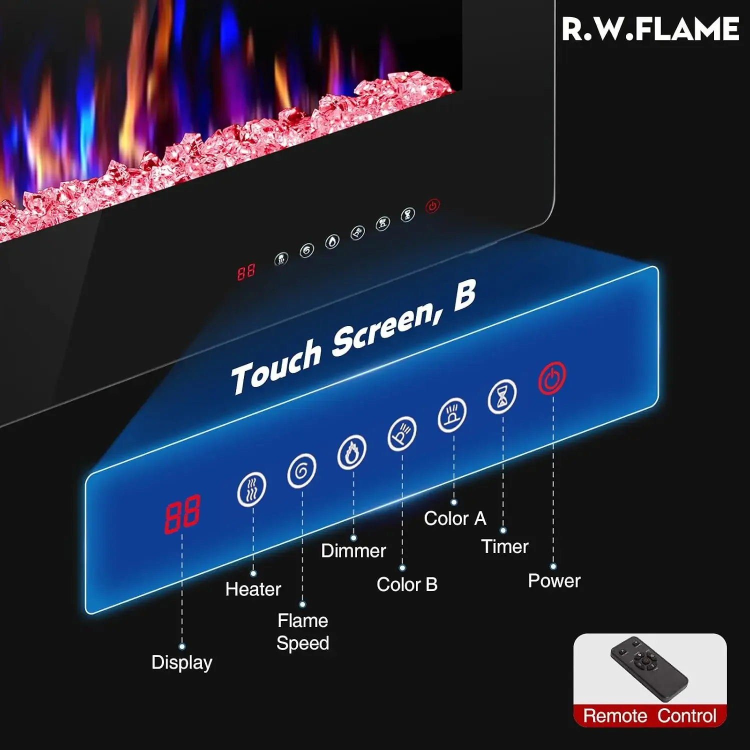 36 inch Recessed and Wall Mounted Electric Fireplace, Ultra Thin ad Low Noise, Fit for 2 x 4 and 2 x 6 Stud, Remote Control with