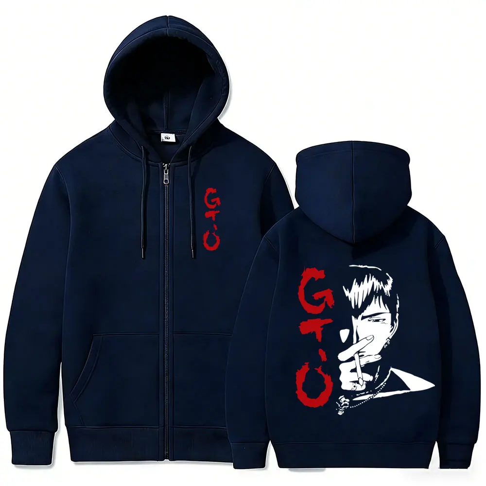 Anime Great Teacher Onizuka GTO Eikichi Onizuka Face Graphic Zipper Hoodie Herren Damen Vintage Oversized Manga Zip Up Jacke Mantel – Detail 4
