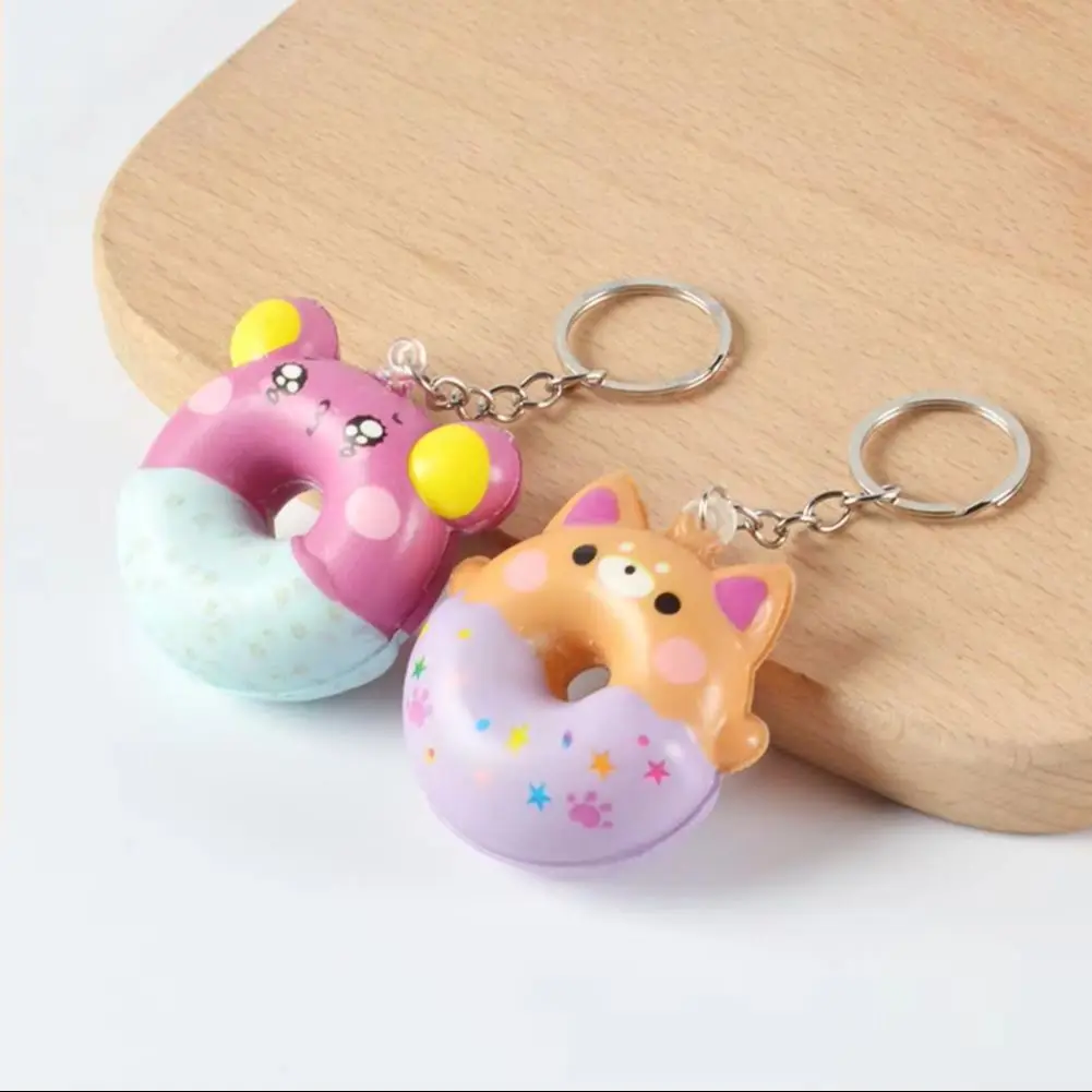 

2025 sweet Donut Key Keychain Slow Rebound Cartoon Decompression Vent Toy Animal Donut Squeeze Toy Keychain Backpack Pendant