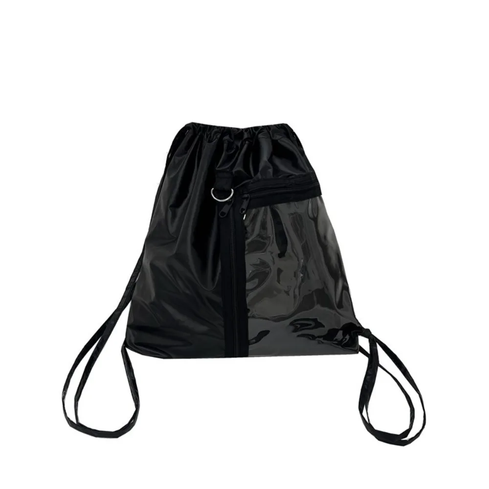 Transparent Pocket Drawstring Backpack Large Capacity Lightweight Korean Style Itabag Silver PU Fashion Design Shoulder Bag