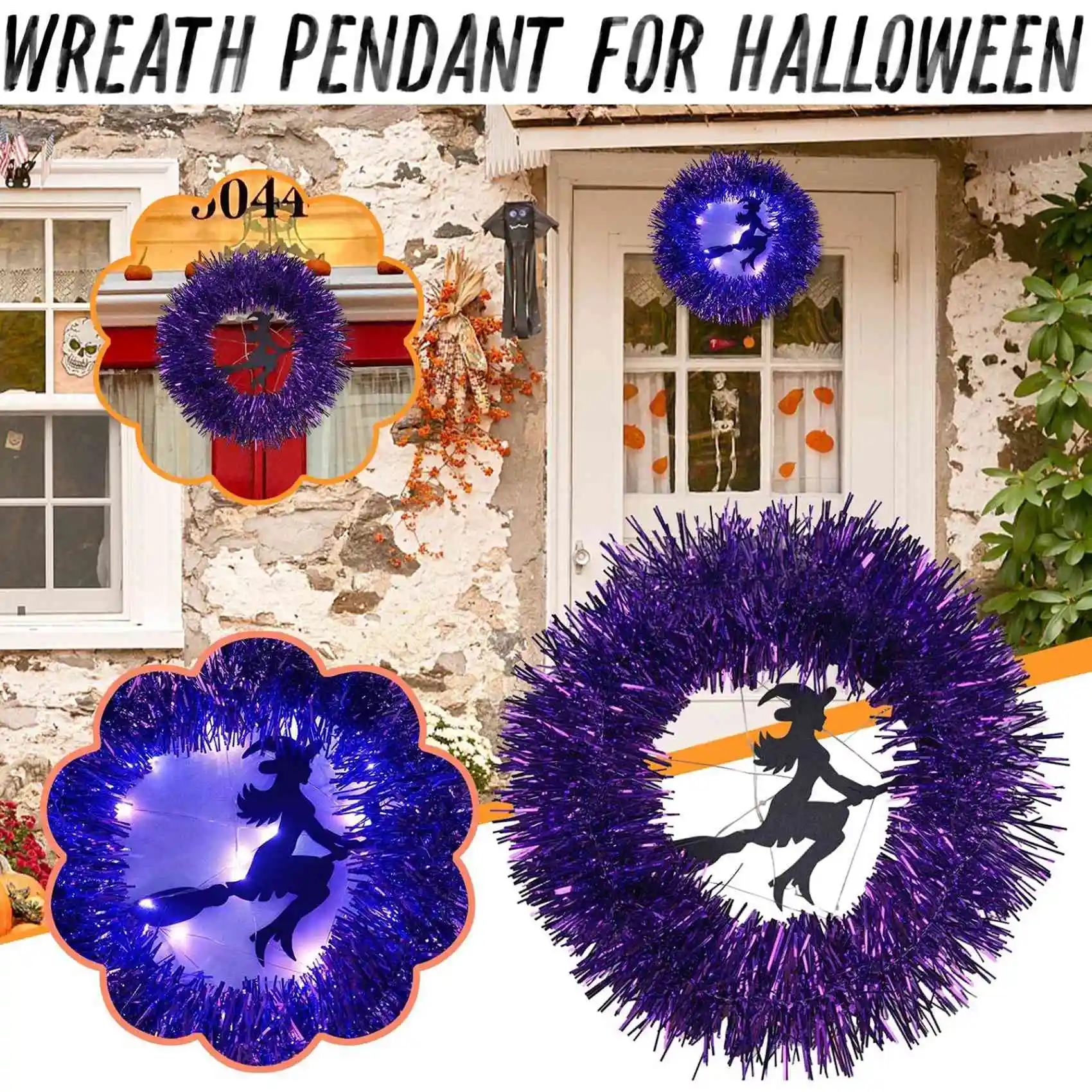 Witch Halloween Wreath Halloween Outdoor Wreath for Front Door for Wall Porch Garden Festival Window Party Decor