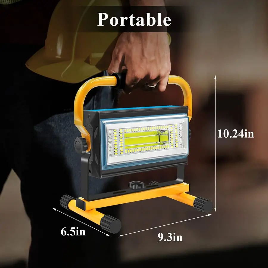 COB Rechargeable Work Light, 7000LM Cordless LED Work Lights, Waterproof Portable Flood Light with Stand for Outdoor Camping, Hi