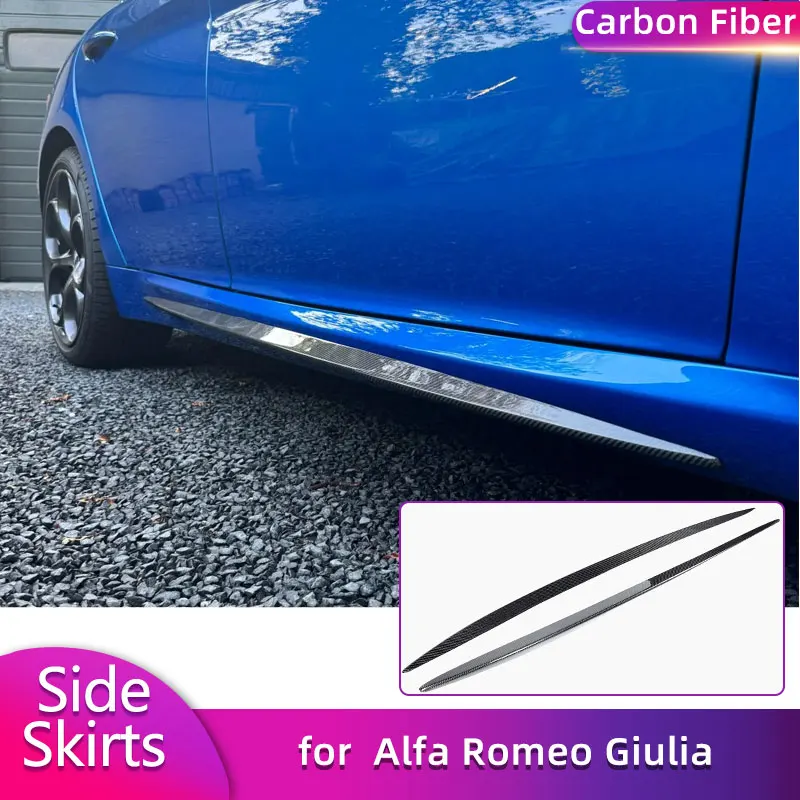 Full Carbon Fiber Side Skirts Extensions for Alfa Romeo Giulia Base Sport Sedan 2015-2017 Car Door Apron Lip Skirt Body Kits FRP