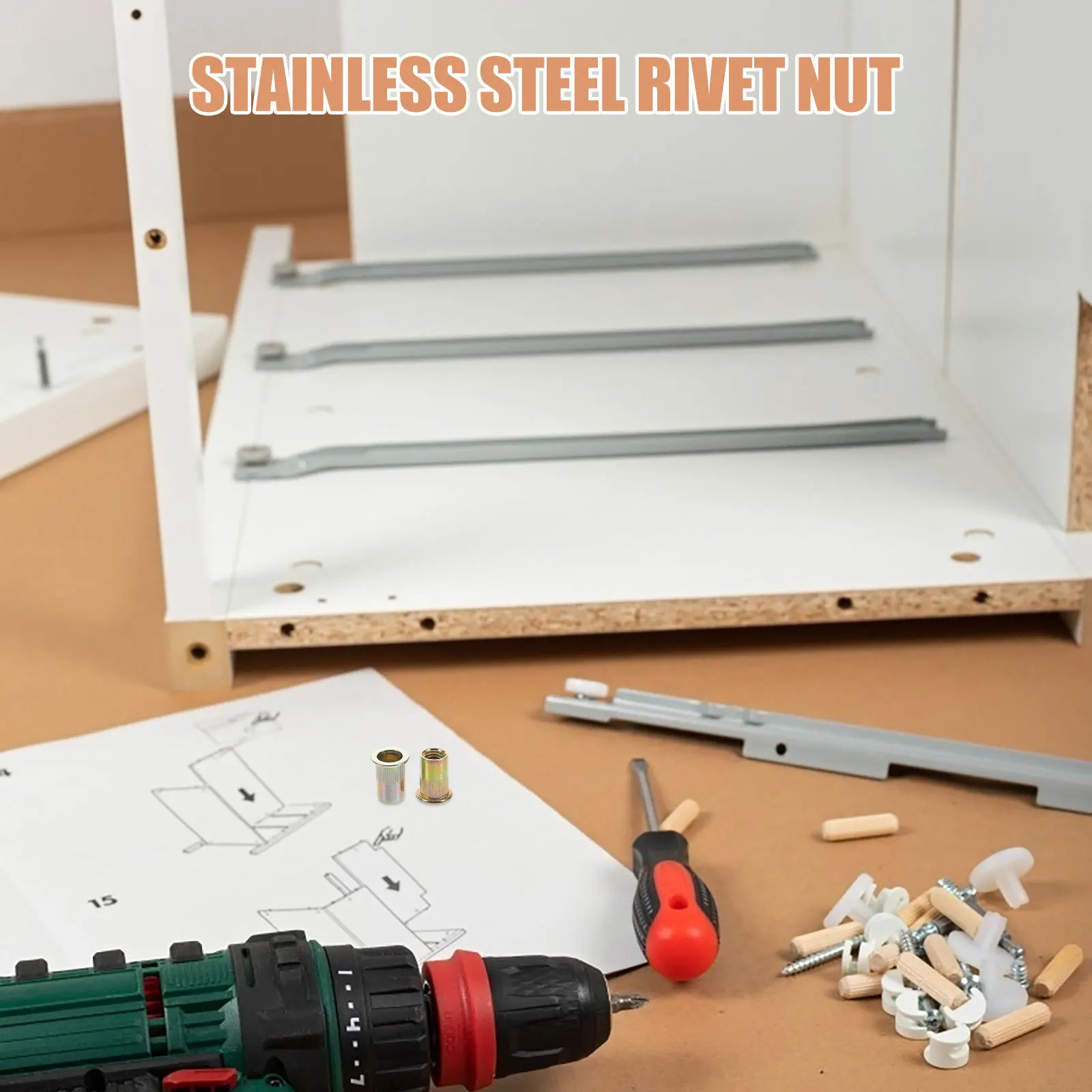 

120pcs Stainless Steel Flat Head Rivet Nuts Internal Thread Metal Nut Inserts Threaded Rivet Nut Fasteners Assortment