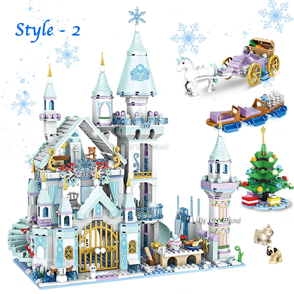 1415PCS Friends Princess Luxury Ice Castles 3 Styles House Movies Winter Snow Horse Figures Blocks Set Toy for Girls DIY Gift