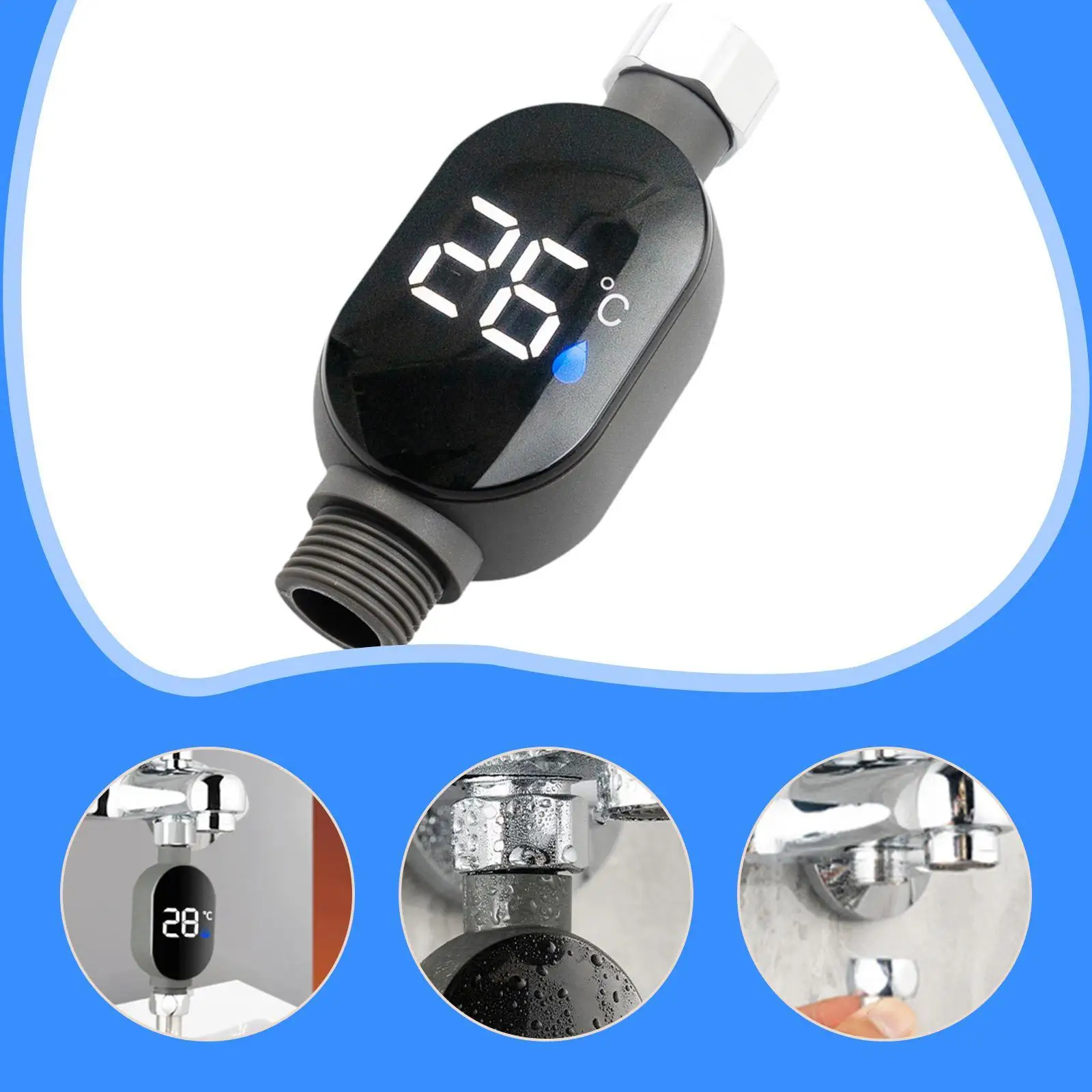 

Shower Thermometer Home Use Waterproof Household with Touch Screen for Bath LED Digital Display Water Temperature Tester