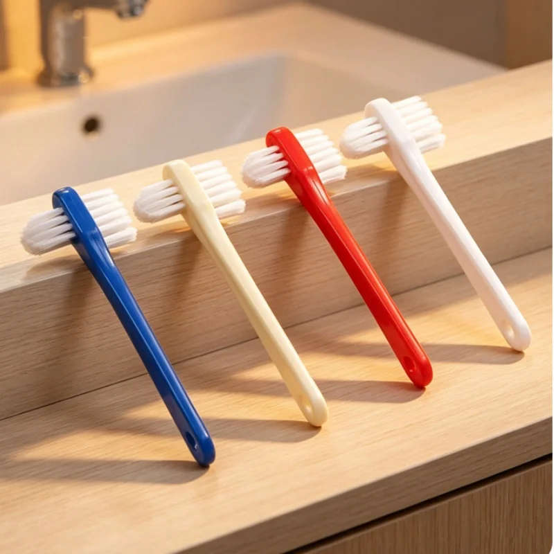 100 Pack Denture Cleaning Brush Portable Hard Double Sided Multi-Layered Bristles False Teeth Toothbrush for Brace Mouth Guard