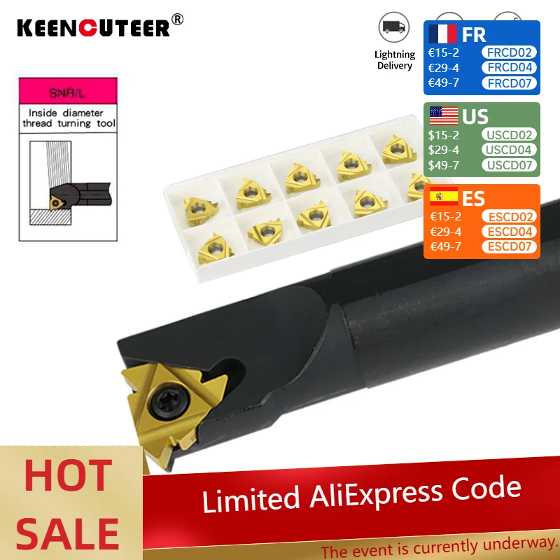 

SNL0020R22 SNL0025S22 internal thread turning tool matched with 22ER external thread turning tool carbide blade CNC tool