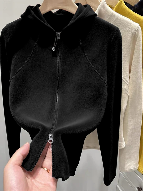 2025 Nova Zíper Duplo Com Capuz Longo Sve Fce Moletom Feminino Dervo Aquecimento Oversize Versátil Coreano Sle Commute Fas...