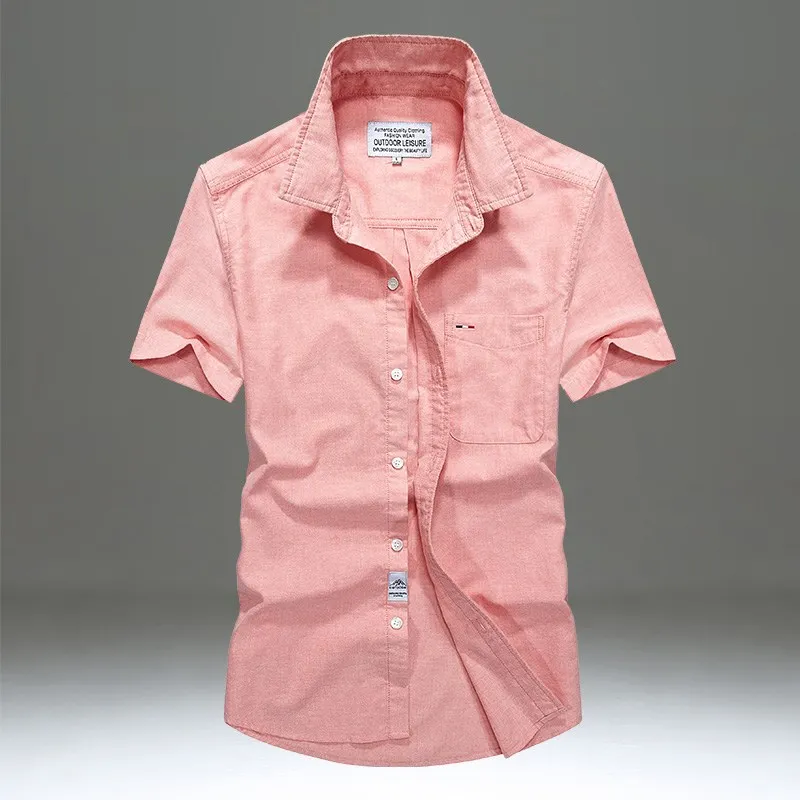 

Loose Fit Oxford Cotton Shirt Short Sleeve Men's Summer Workwear Casual Fashion Color Top PU Leather One-piece Velvet