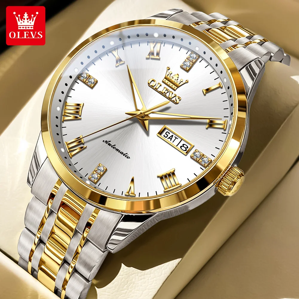 

OLEVS Men's Watch Fashion Business Automatic Mechanical Watch Waterproof Luminous Week Date Watch Luxury Brand Men Watches