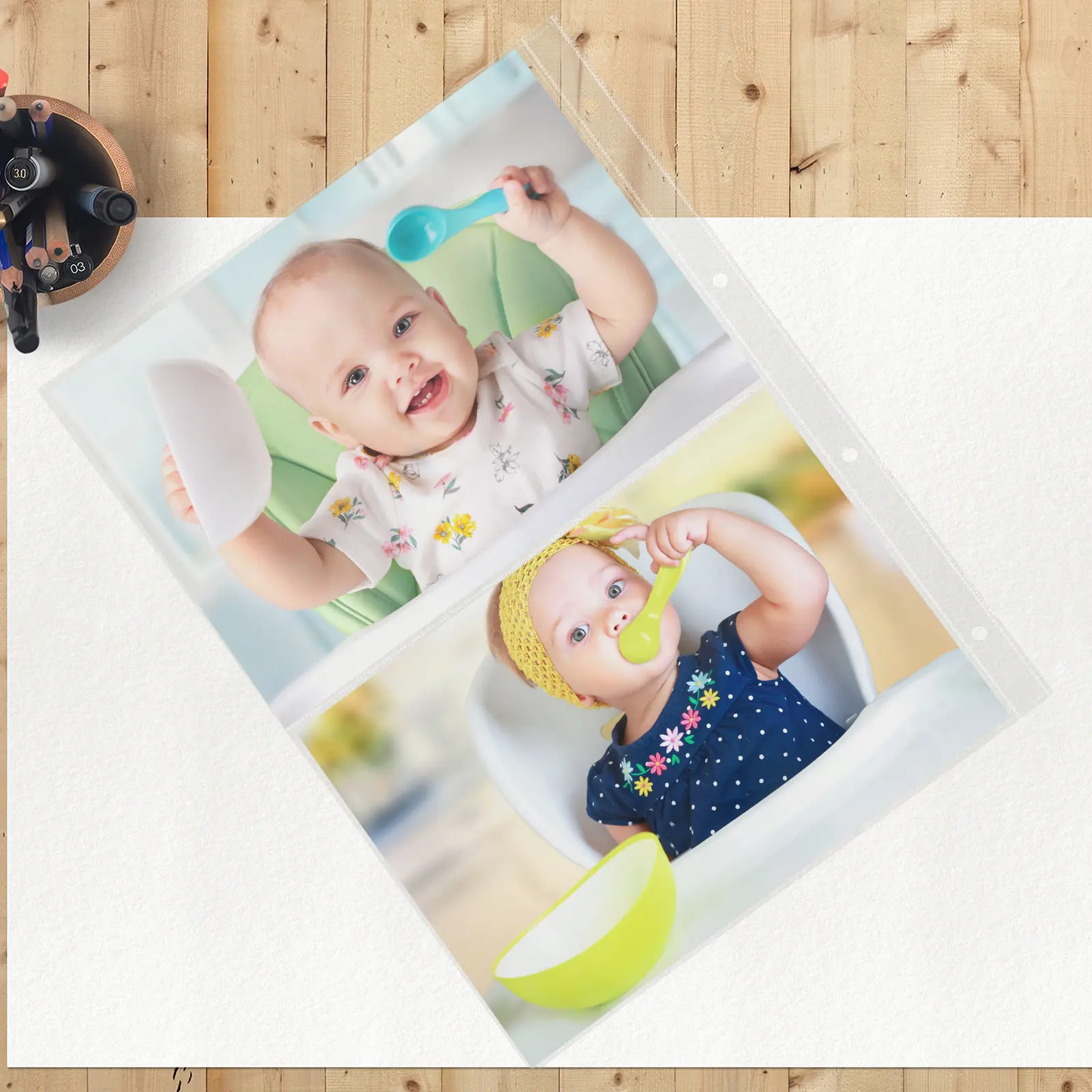 20Pcs Transparent Photo Album Pages Premium Plastic Loose-Leaf Replacement Pages for 4-Ring Binders Photo Album Refill Supplies