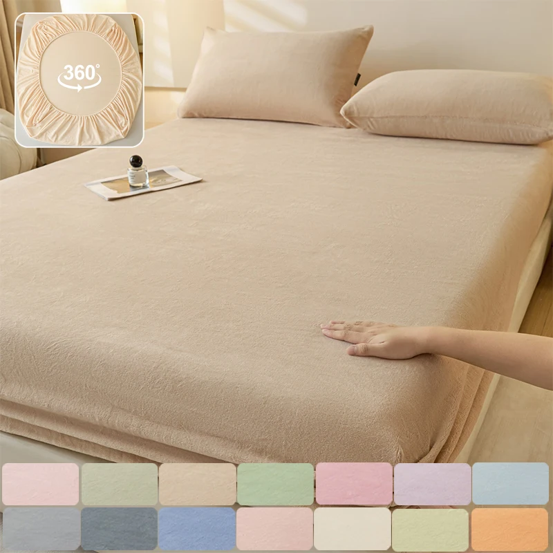 

Newest 3pcs Solid Color Winter Warm Solid Color Ultra-Warm Fleece Bedding To Keep Cozy Thick Milk Velvet Bed Sheet 우유 융 삿갓 세트