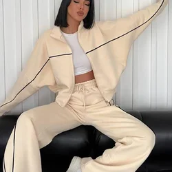 Tracksuit Sets Women's Casual Cardigan Pants 2PCS Long Sleeve Sport Suit Female Drawstring Workout striped Trousers Sportswear