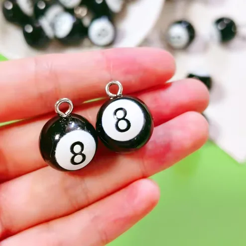 10pcs Mini Billiards Black 8 Resin 3D Charms Funny Cute Table Game Pendant For Earring Keychains DIY Decoration Jewelry Make