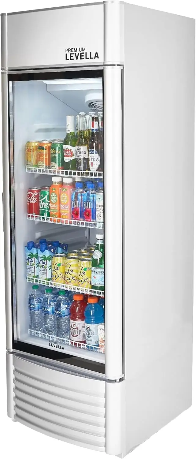 PRF90DX Glass Door Display Refrigerator 9.0 cu ft Commercial Beverage Cooler Merchandiser With Customizable Lightbox - Silver