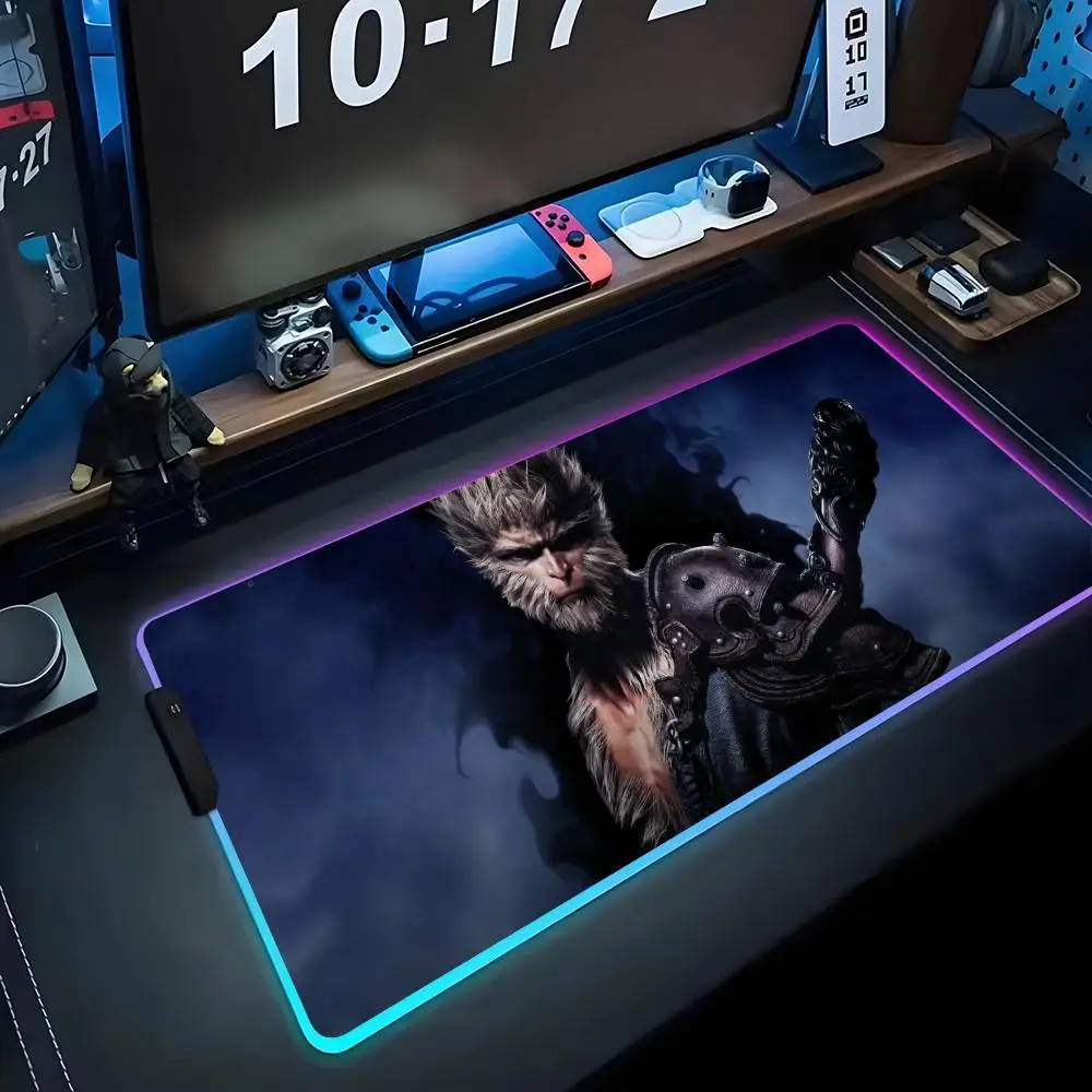 

Wukong black myth Коврик для мыши RGB Игровой коврик для мыши Большой светодиодный коврик для ПК Настольный коврик Светящийся коврик для мыши Большие коврики для клавиатуры Настольный коврик с