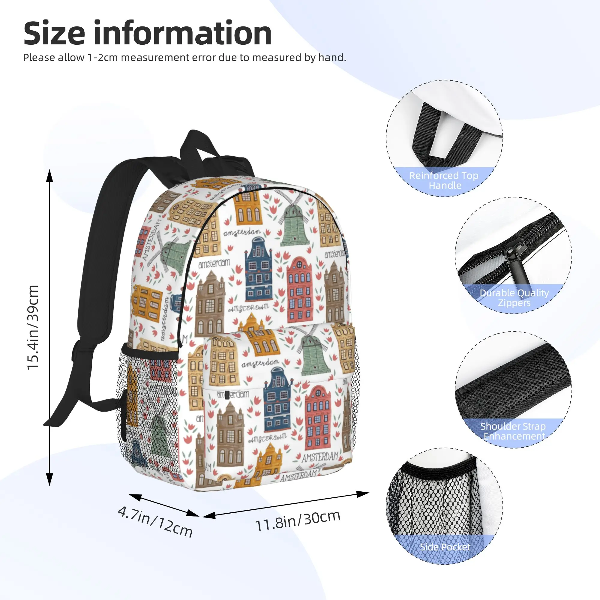 Amsterdam. Seamless pattern with old historic buildings Backpack Hot Sale Daypack  BookBag Shoulder Bag for Men Women School Bag