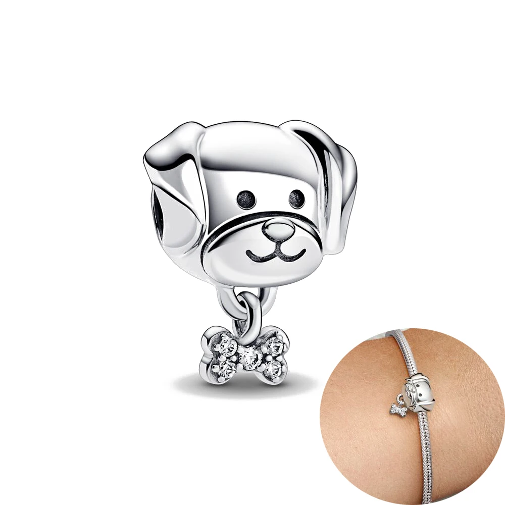 New 925 Sterling Silver Plated Dog Globe Family Friendship  Charm Beads Fit Original Pendant Bracelet DIY Fashion Woman Jewelry