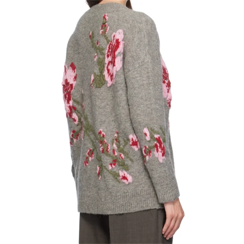 花で刺繍された女性用セーター,ラウンドネック,伸縮性のあるニット,スリムフィット,長袖トップス,冬,新しいコレクション2022